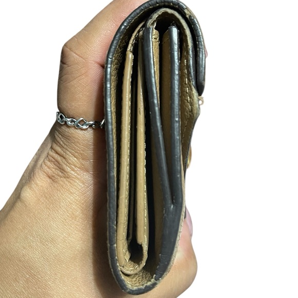 RARE Authentic LV Beige Calf Leather & Monogram Canvas Double V Flap Wallet - Picture 10 of 12